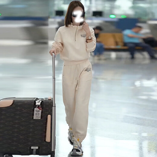 OYZ trendy brand red sportswear suit for women in spring and autumn, casual and popular slimming and high-end street sweatshirt plus velvet two-piece set red two-piece set (plus velvet) M