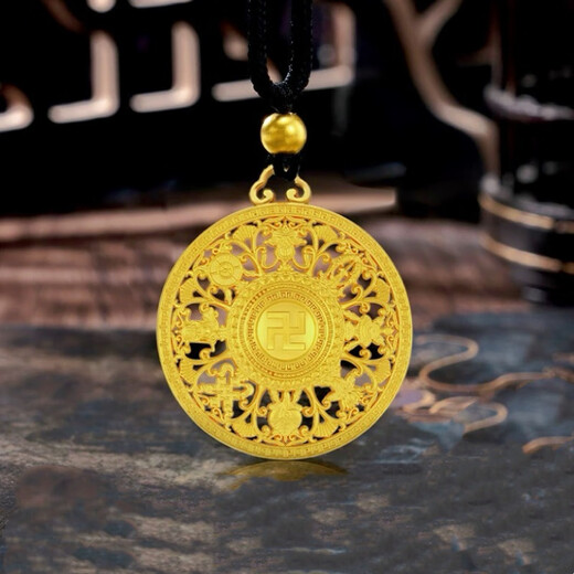 Fat Donglai's same style 18k gold eight-treasure compass pendant yellow l gold real gold ancient method inheritance Ping'an Blessing brand men's and women's necklace Xifu eight-treasure compass (+rope+beads)