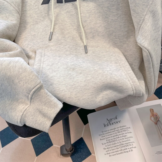 Nasawassup American retro casual hooded sweatshirt for men and women in autumn and winter loose oversize couple versatile coat light gray 6197 winter plus velvet L recommended 110-130Jin Jin equals 0.5 kg
