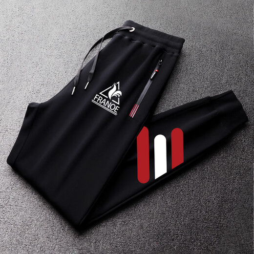 Le coq sportif French big cock casual sports pants for men in spring, autumn and winter new fashion versatile running leggings long pants light gray plus velvet leggings red and black three bars 2XL recommended 160-180Jin Jin equals 0.5 kg