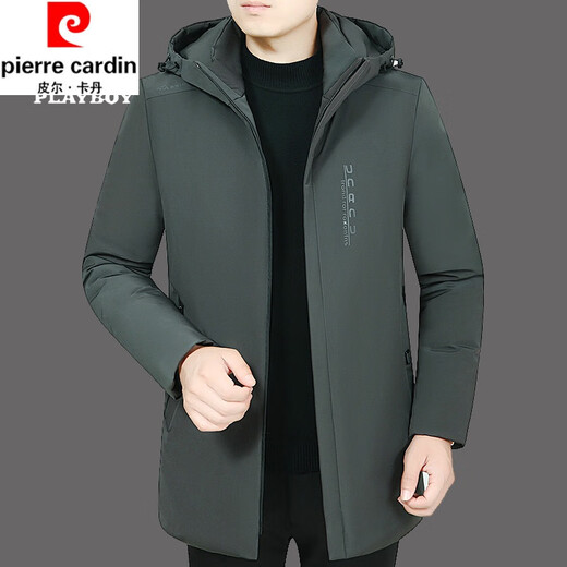 Pierre Cardin (Pierre Cardin) men's new winter down jacket, mid-length, middle-aged, thickened, removable hood, cold-proof and warm, casual dad jacket, black 919 180/2XL recommended 135-150Jin Jin equals 0.5kg