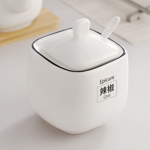 Domeiran household high temperature resistant ceramic lard jar kitchen red oil jar oil spicy jar chili jar meat oil jar oil jar black line square jar (large size) with label and spoon