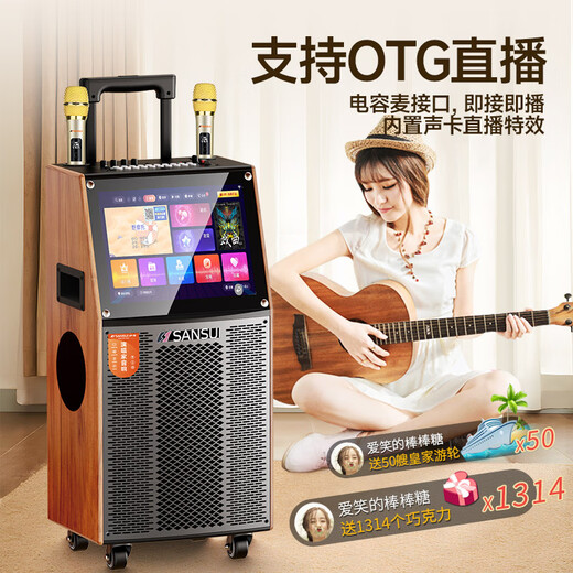 SANSUI square dance audio with display screen outdoor audio karaoke all-in-one trolley speaker mobile Bluetooth home KTV audio set karaoke machine dancing outdoor large volume 19-inch ultra-clear screen + large 12-inch subwoofer + 320G dual microphones