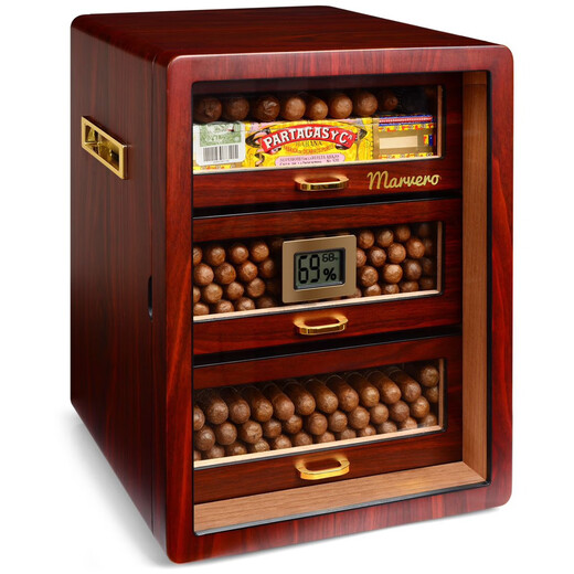Double humidor cigar humidor cedar wood box large capacity cigar cabinet cigar set walnut color three-layer model