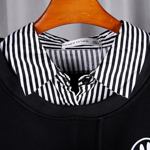 Shani Doro large size women's loose fat mm spring and autumn winter clothing new slim model fake two-piece velvet warm sweatshirt for women 17491 black velvet 2XL recommended 140-160Jin Jin equals 0.5 kg to wear