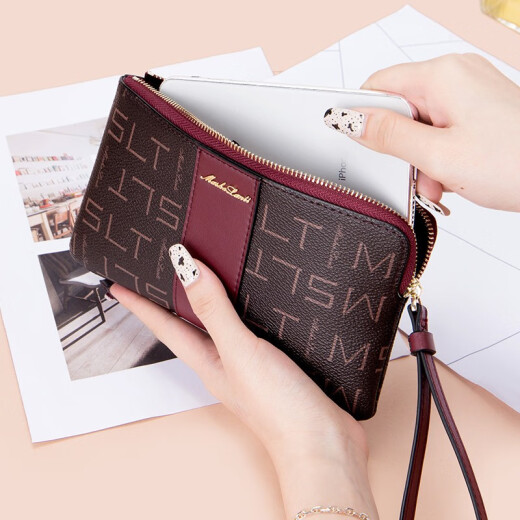 MashaLanti clutch women's wallet clutch bag long coin purse mobile phone bag birthday gift for girlfriend and wife burgundy