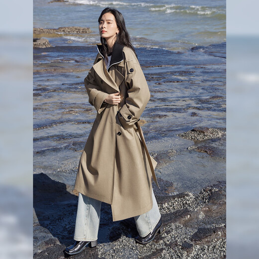 对白【杜鹃同款】经典中长款风衣女2025春装新款旷野美拉德宽松外套 浅摩卡 L