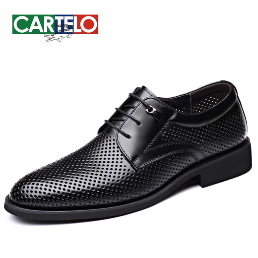 Cartelo Summer Business formelle atmungsaktive hohle Lederschuhe Herren echte Ledersandalen Britische Männer innere Erhöhung koreanischer Art vielseitiger Modes Schuhe Schwarz 9928 Vier Jahreszeiten erhöhen 37 37
