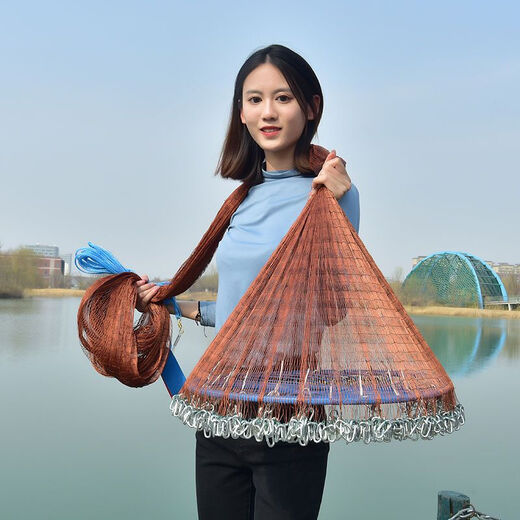 Kashiwa Chao flying disc type hand-throwing net hand-throwing fishing net fishing net hand-throwing hand-throwing net lead pendant fishing spin net novice tire line tire line 1 finger mesh steel pendant height 1.5 meters diameter 3 meters