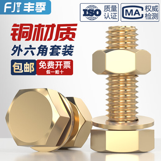Fengji national standard pure copper full brass screw flat washer nut set external hexagonal bolt combination 4M5M6M8M10M12M16 M4*20-30 set