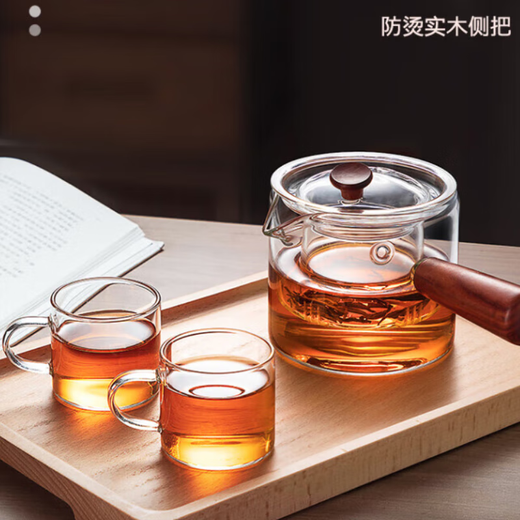 Nan Ruoying side handle glass teapot high temperature resistant teapot single pot filter kungfu tea set side handle solid wood teapot 550ml