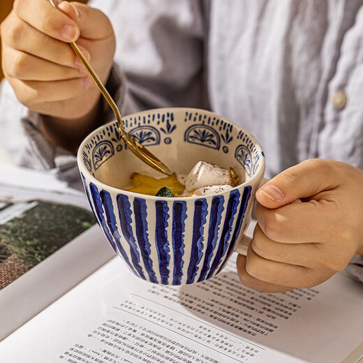 Modern Housewife Mug Ceramic Water Cup Home Office Breakfast Cup Girls High-Looking Coffee Cup Hand-painted Irregular Cup Blue Specifications See Figure 2 for details