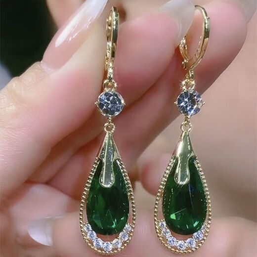 Youguang Lexia Korean style temperament green water drop earrings for women 2024 new trendy zircon long earrings white and versatile earrings green water drop ear buckles