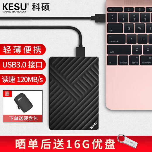 科硕（KESU）移动硬盘USB3.0高速存储手机笔记本电脑连接外接机械硬盘大U盘 320G+硬盘包 K205-魅力黑