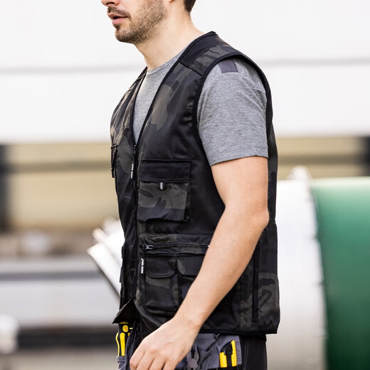 Medium-proof multi-pocket fishing vest, work clothes vest, customizable auto repair and decoration construction site auto repair and auto parts multi-functional top, camouflage color M