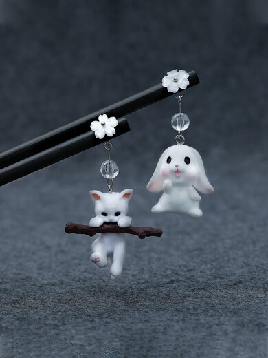 Meng Junchen rabbit hairpin for women summer simple modern hairpin high-end wooden hairpin cute ancient style hairpin versatile 3-piece set