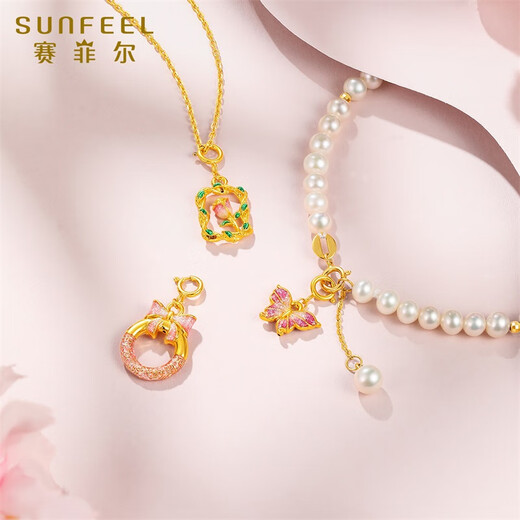 Saphire 18K gold pendant for women, enamel tulip flower tag, bow pendant, gold DIY pendant for birthday gift, tulip pendant