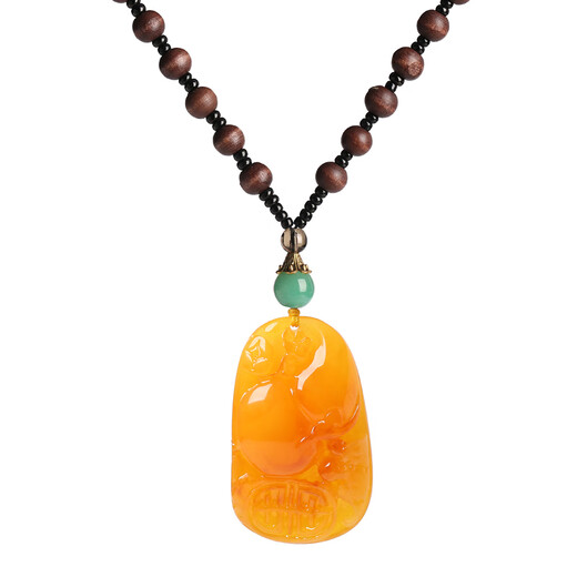Fat Donglai's same style amber necklace for women, old beeswax pendant sweater chain for men and women, chicken oil yellow beeswax chicken wing wood necklace, old honey water drop/chicken wing wood chain