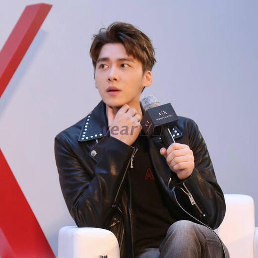 Customized male star model Wang Yibo and Yang Yang's same style motorcycle sheepskin jacket 23 autumn and winter new thickened leather jacket clip black L