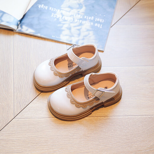 G.duck Little Yellow Duck Children's Lace Small Leather Shoes Spring and Autumn New Girls Fashion Trend Single Shoes Soft Sole Velcro Princess Shoes Burgundy Size 23 Shoe Inner Length 14.8cm