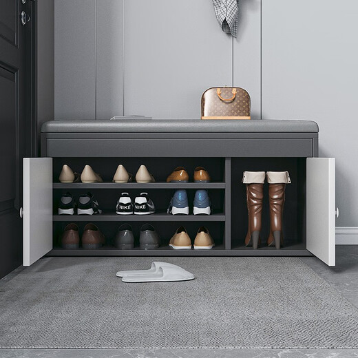Xunqiao (SPERMEK) Shoe Changing Stool Entrance Shoe Cabinet Door Door Stool Shoe Rack Integrated Porch Shelf Simple Storage Storage Cabinet Three Layers Door Boots 80CM Dark Gray and White