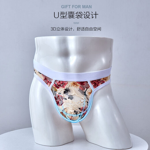 ROSELEX confidential delivery men's sexy underwear sexy thong transparent lace one-piece underwear low M royal blue