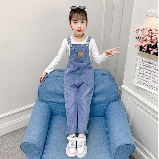 Disney (Disney) Girls Denim Overalls 2023 Spring and Autumn New Korean Style Girls Two-piece Suit Children's Loose Western Style Overalls Single Piece MK-212 Overalls Regular Size 140 Don't be too big