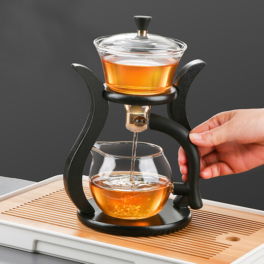 Jinpan Glass Automatic Tea Set Lazy Magnetic Kung Fu Teapot Tea Cup Tea Making Artifact Three-piece Set Light Luxury High-end Palace Lantern Magnetic Tea Set