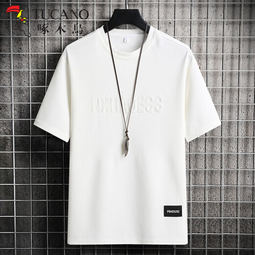 Woodpecker Short-sleeved T-shirt Men's Summer Thin Ice Wire Breathable Trendy Teen T-shirt Men's Round Neck Casual Top 829 Military Green XL (130-150Jin[Jin equals 0.5 kg])
