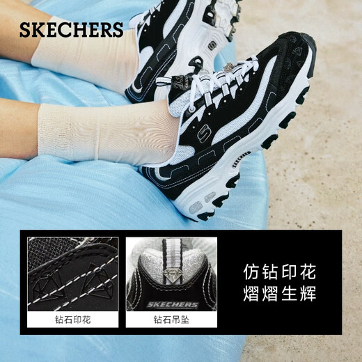 Skechers Classic Retro Diamond Panda Zapatos casuales Sombros de mujer espesas con planta blanca Hemolia 12241 Negro/Blanco/Bkw 38