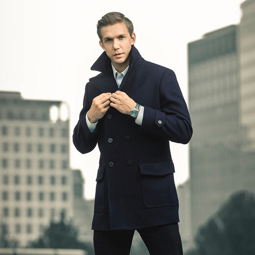 Longya New American Navy Wool Coat Men's Mid-Length Winter Business Casual Windproof Wool Jacket Dark Ink Blue M