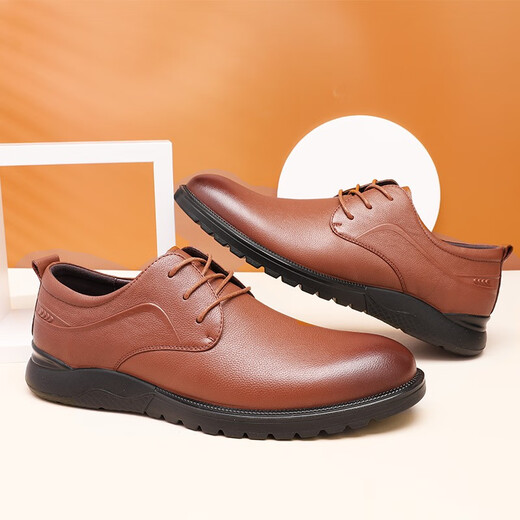 [Top-Layer-Cowide] Red Liblefly Lederschuhe Herren-Slip Business Casual Herren Schuhe weicher Sohle bequemer mittleren und älteren Vaters Schuhe mit Fleece WTA9710 Fleece Brown Sleeve 38