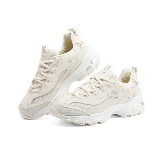 
Skechers daddy shoes women's panda shoes embroidered thick sole heightened small white shoes casual and versatile season 11977-white/wht 35