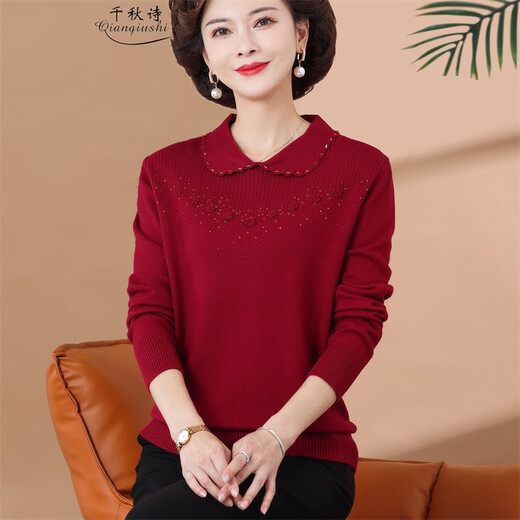 Poesía Qianqiu Poesía de mediana edad y ancianos Sweater de lana de ancianos Ropa de madre de talla grande de otoño e invierno NUEVA Camisa de base de lana de lana de punto zodiaco Rojo XD9275 3XL Recomendación 130-150Jin [Jin equivale a 0.5 kg]
