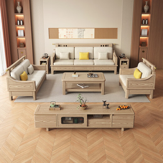 Daye and Maple Solid Wood Sofa Ash Solid Wood Sofa Drawer High Box Storage Sofa Simple Modern Log Style Independent Four-Seater Combination