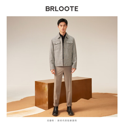 巴鲁特（Brloote）夹克男士千格鸟时尚纯羊毛工装茄克外套秋冬 黑白 175/96A