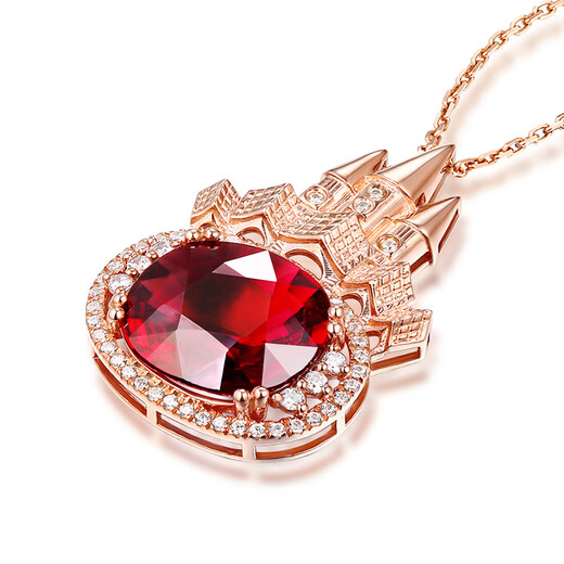 Haikai Necklace Women's Tourmaline Red Gemstone Necklace Luxury Jewelry Valentine's Day Birthday Gift Pigeon Blood Tourmaline Necklace (4.93 carats 30-point diamond/selected flawless)