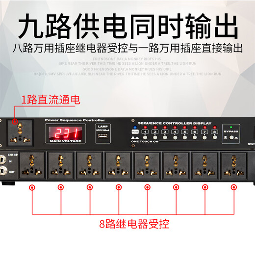 Depusheng 9-way power sequencer professional home conference stage performance wedding KTV box with remote control voltage display protection single-channel independent switch USB high power DL-2 DL-2 with remote control 8+1