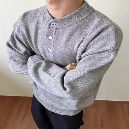 Tanghao (tanghao) Korean version of the new men's relaxed old money knitted sweater, lazy and versatile henley bottoming long-sleeved autumn and winter black high quality XL