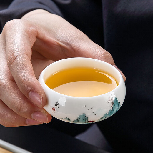 Tang Feng mutton fat jade tea set teapot cover bowl office reception tea set high-end Dehua white porcelain Kung Fu tea cup gift box