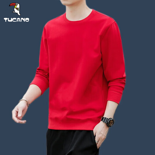 Woodpecker (TUCANO) cotton sweatshirt men's round neck spring, autumn and winter new loose velvet thickened bottoming shirt men's youth long-sleeved t-shirt black-velvet XL (recommended 120-135 Jin Jin equals 0.5 kg)