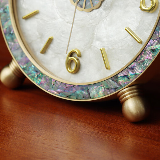 Keqin Brass Table Clock Modern Simple Sitting Clock Home Shell Desktop Table Clock Decorative Desk Clock Brass-Mica Shell Dial Manual Adjustment Movement Guaranteed for 10 Years, Adjustment Once Every 2 Years