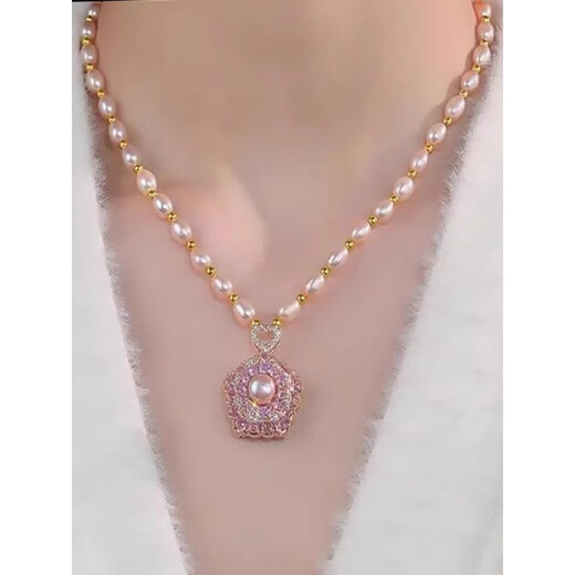 QUAMER Gold Store Flower Natural Freshwater Pearl Necklace Women's Simple Versatile Zircon Clavicle Chain New Chinese Style Purple Yulu Has You Pearl Necklace