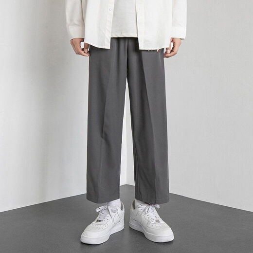 Yixi pants men's spring, summer and autumn trendy loose sports casual pants wide-leg suit pants men's straight black nine-point pants black L recommended 100-120 Jin Jin equals 0.5 kg