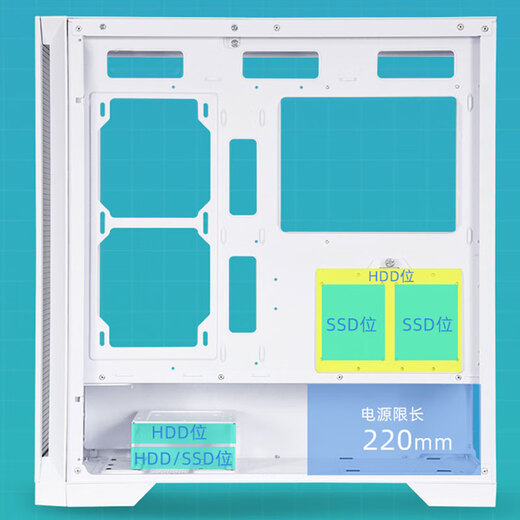Xianma Yanzhishen mesh black E-ATX desktop computer case glass left side transparent dustproof heat dissipation square mesh/360 water cooling/12 fan positions/dustproof on three sides Yanzhishen mesh white