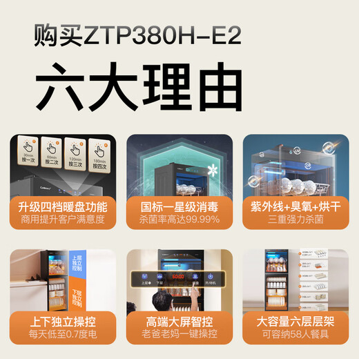 Canbo large-capacity disinfection cabinet vertical household drying double-door commercial canteen hotel star-rated ultraviolet tableware disinfection cupboard national subsidy ZTP380H-E2