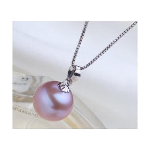 Yumei and natural seawater pearl powder pendant, Tahitian black pearl necklace, perfectly round, 925 silver chain for mother, black, pure black, 9-10mm