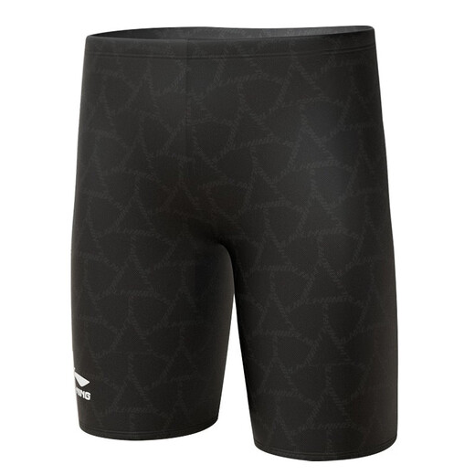 Li Ning (LI-NING) men's quick-drying dark pattern printed swimming trunks, racing knee-length swimming trunks, hot spring men's swimsuit, training swimming equipment, dark pattern black XL, height 175-180, weight 65-75kg