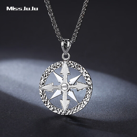 Miss JuJu pt950 platinum pendant men's platinum pendant can rotate when the time comes, compass personalized men's necklace pendant 5.4-5.6g + delivery black leather rope