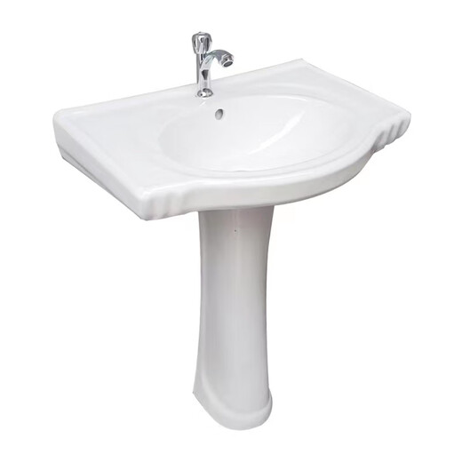 Pedestal basin ceramic wash basin household wash basin large apartment small apartment bathroom vertical balcony wash basin 3004 double hole + column (hot and cold water package